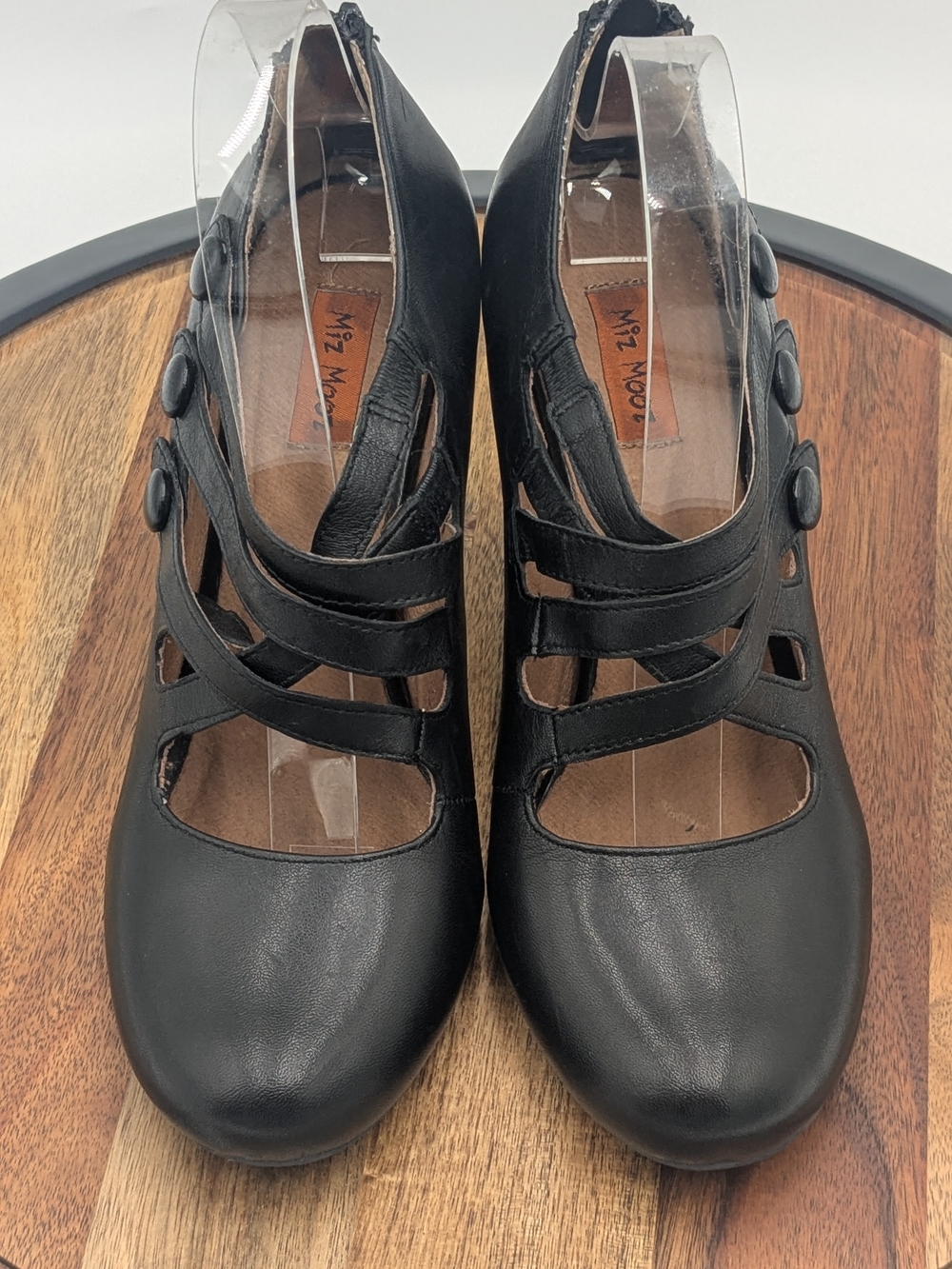 Miz Mooz Black Leather Strappy Cutout Heels Pumps Size 8.5